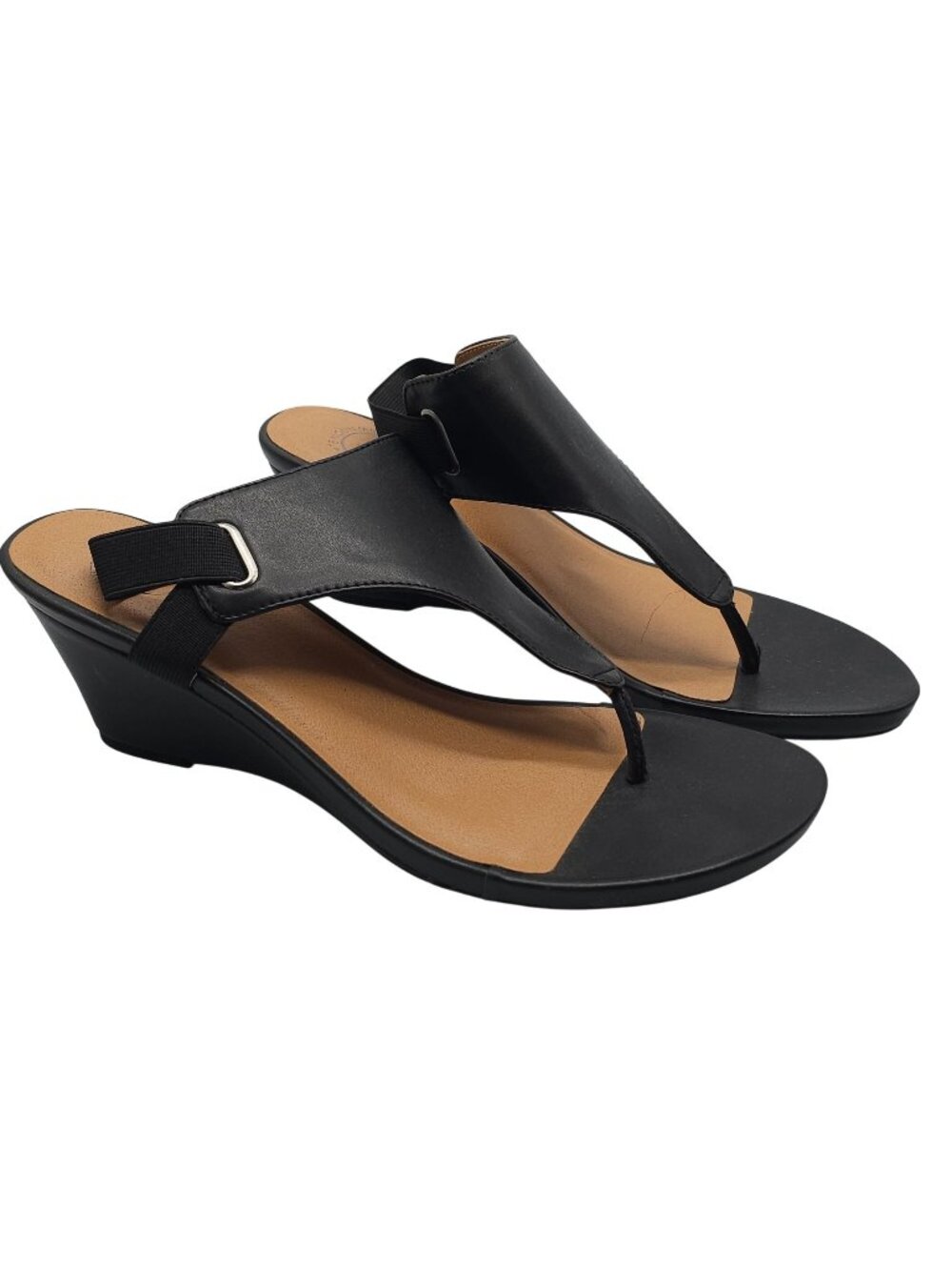 White Mountain ALL DRES Black Wedge Sandals Size 10 Open Toe Slip-On